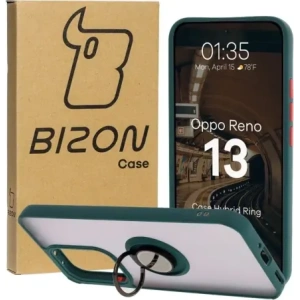 Bizon Case Hybrid Ring Oppo Reno13 smoky with a dark green frame