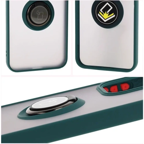 Etui z uchwytem na palec Bizon Case Hybrid Ring do Oppo Reno13 przydymione z ciemnozieloną ramką