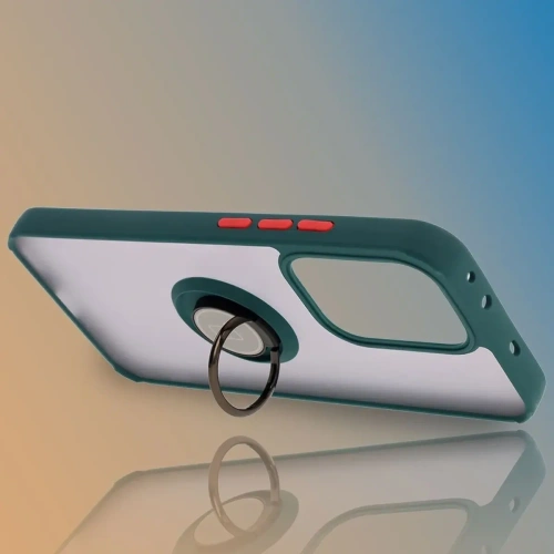 Etui z uchwytem na palec Bizon Case Hybrid Ring do Oppo Reno13 przydymione z ciemnozieloną ramką