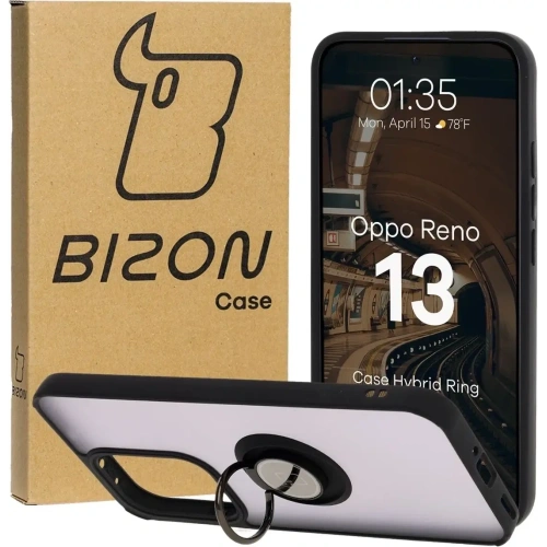 Etui z uchwytem na palec Bizon Case Hybrid Ring do Oppo Reno13 przydymione z czarną ramką