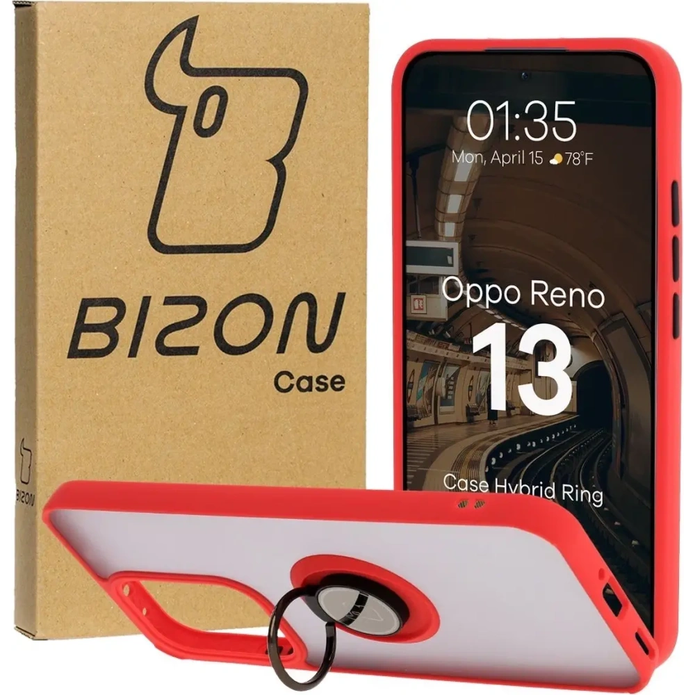 Wholesale Bizon Case Hybrid Ring Oppo Reno13 smoky with a red frame - BIZ8997 - {ean13} - Hurt