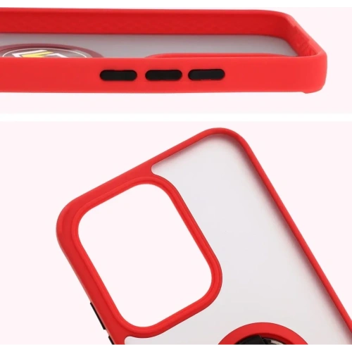 Etui z uchwytem na palec Bizon Case Hybrid Ring do Oppo Reno13 przydymione z czerwoną ramką