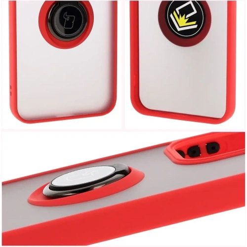 Etui z uchwytem na palec Bizon Case Hybrid Ring do Oppo Reno13 przydymione z czerwoną ramką
