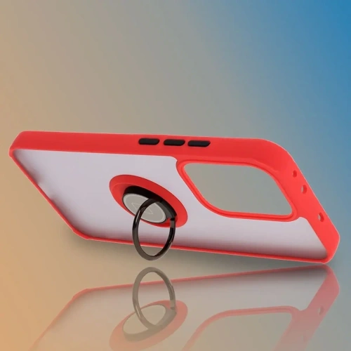 Etui z uchwytem na palec Bizon Case Hybrid Ring do Oppo Reno13 przydymione z czerwoną ramką