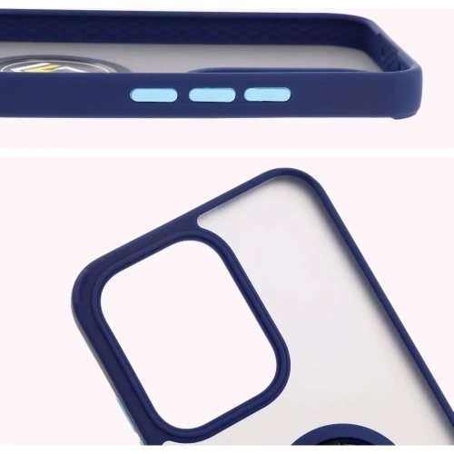 Etui z uchwytem na palec Bizon Case Hybrid Ring do Oppo Reno13 przydymione z granatową ramką