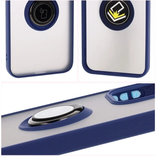 Etui z uchwytem na palec Bizon Case Hybrid Ring do Oppo Reno13 przydymione z granatową ramką