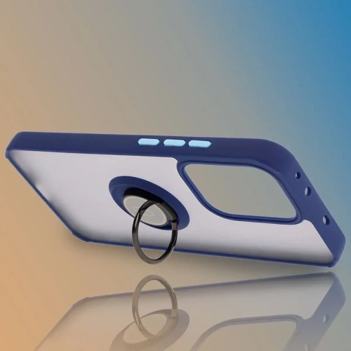 Etui z uchwytem na palec Bizon Case Hybrid Ring do Oppo Reno13 przydymione z granatową ramką