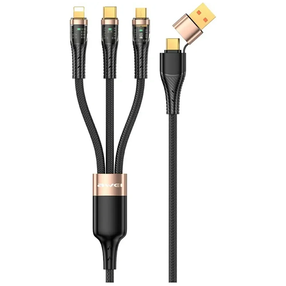 Wholesale AWEI CL-228 USB-A, USB-C / USB-C, Lightning, microUSB black cable - AWEI247 - {ean13} - Hurt