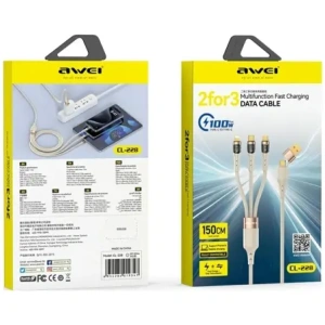Hurtownia GSM - Cablu AWEI CL-228 USB-A, USB-C / USB-C, Lightning, microUSB negru - AWEI247 - {ean13} - Hurt