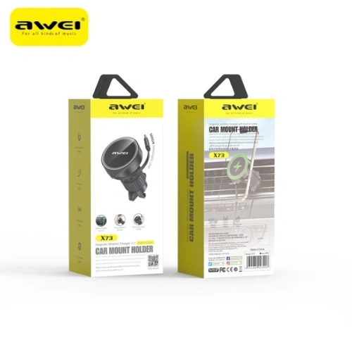 Uchwyt samochodowy do kratki z ładowaniem bezprzewodowym AWEI X73 15W MagSafe czarny