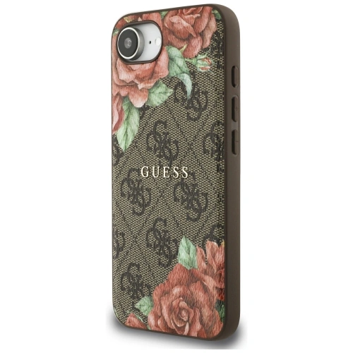 Etui Guess 4G Flowers Print MagSafe do Apple iPhone 16e brązowy