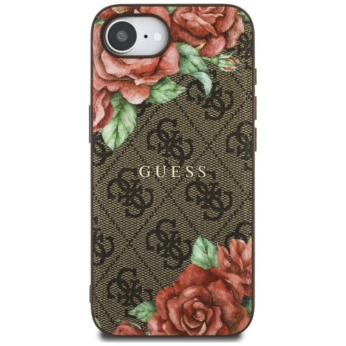Etui Guess 4G Flowers Print MagSafe do Apple iPhone 16e brązowy