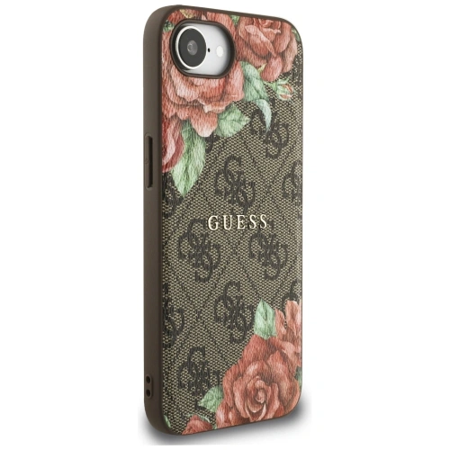Etui Guess 4G Flowers Print MagSafe do Apple iPhone 16e brązowy