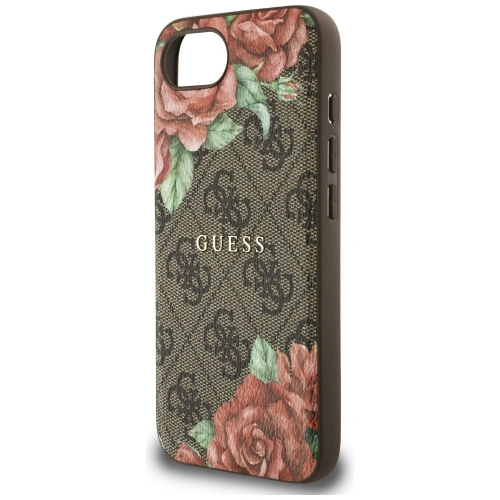 Etui Guess 4G Flowers Print MagSafe do Apple iPhone 16e brązowy