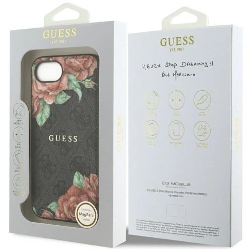 Etui Guess 4G Flowers Print MagSafe do Apple iPhone 16e czarny