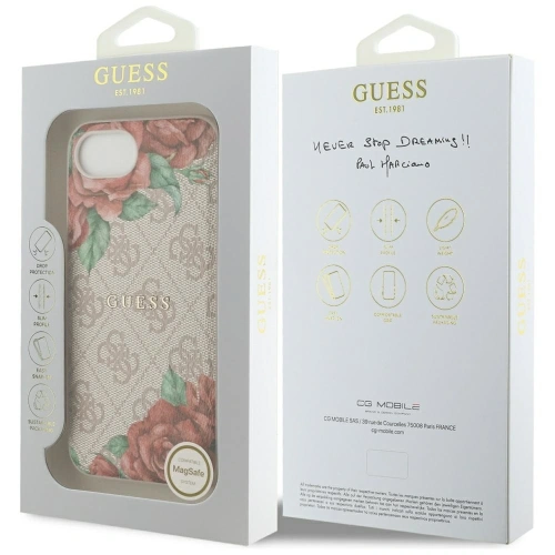 Etui Guess 4G Flowers Print MagSafe do Apple iPhone 16e różowy