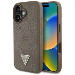 Wholesale Guess Grained Hot Stamp Peony Triangle Logo MagSafe Apple iPhone 16 brown - GUE4517 - {ean13} - Hurt