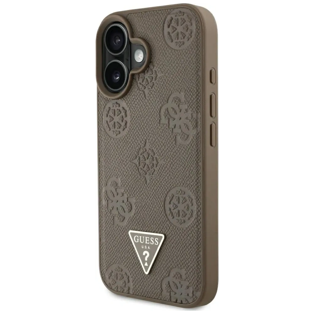 Hurtownia GSM - Guess Ražený Hot Stamp Pivoňka Trojúhelníkové Logo MagSafe Apple iPhone 16 hnědý - GUE4517 - {ean13} - Hurt