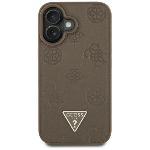 Etui Guess Grained Hot Stamp Peony Triangle Logo MagSafe do Apple iPhone 16 brązowy