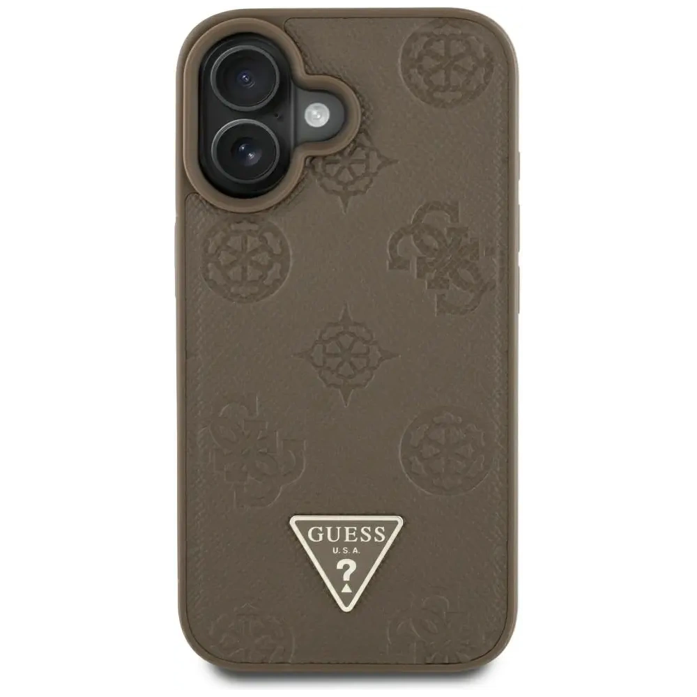 Hurtownia GSM - Guess Ražený Hot Stamp Pivoňka Trojúhelníkové Logo MagSafe Apple iPhone 16 hnědý - GUE4517 - {ean13} - Hurt