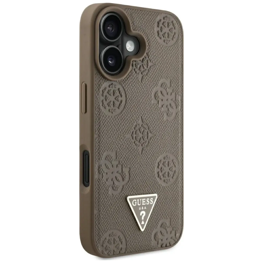 Hurtownia GSM - Guess Ražený Hot Stamp Pivoňka Trojúhelníkové Logo MagSafe Apple iPhone 16 hnědý - GUE4517 - {ean13} - Hurt