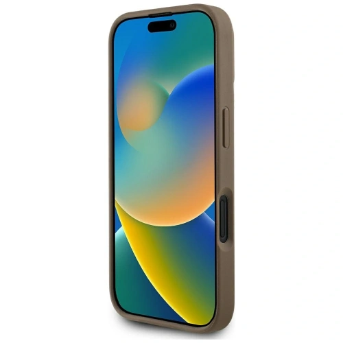 Etui Guess Grained Hot Stamp Peony Triangle Logo MagSafe do Apple iPhone 16 brązowy