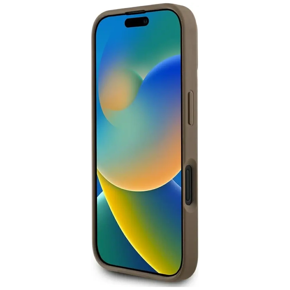 Hurtownia GSM - Guess Ražený Hot Stamp Pivoňka Trojúhelníkové Logo MagSafe Apple iPhone 16 hnědý - GUE4517 - {ean13} - Hurt