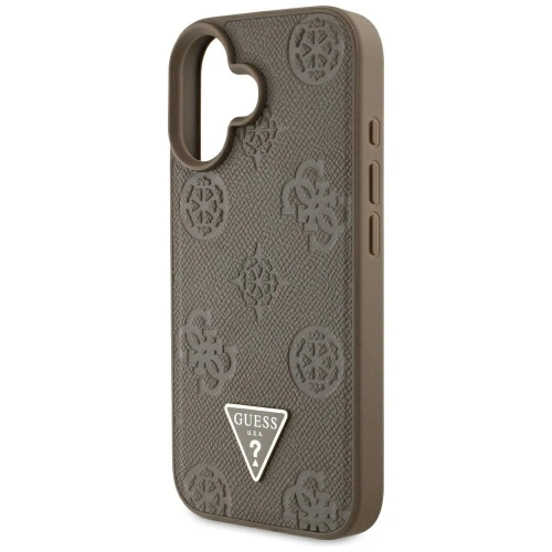 Etui Guess Grained Hot Stamp Peony Triangle Logo MagSafe do Apple iPhone 16 brązowy