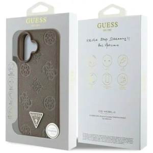Wholesale Guess Grained Hot Stamp Peony Triangle Logo MagSafe Apple iPhone 16 brown - GUE4517 - {ean13} - Hurt