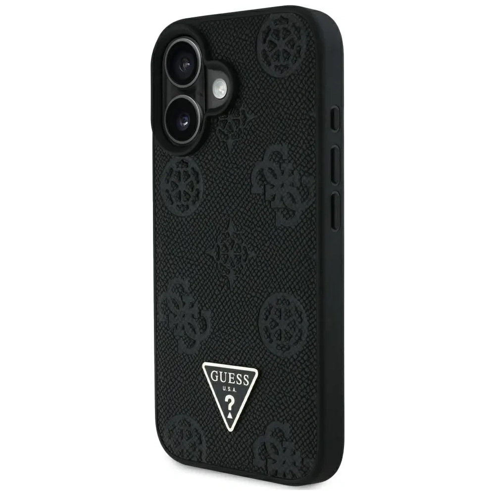 Wholesale Guess Grained Hot Stamp Peony Triangle Logo MagSafe Apple iPhone 16 black - GUE4518 - {ean13} - Hurt