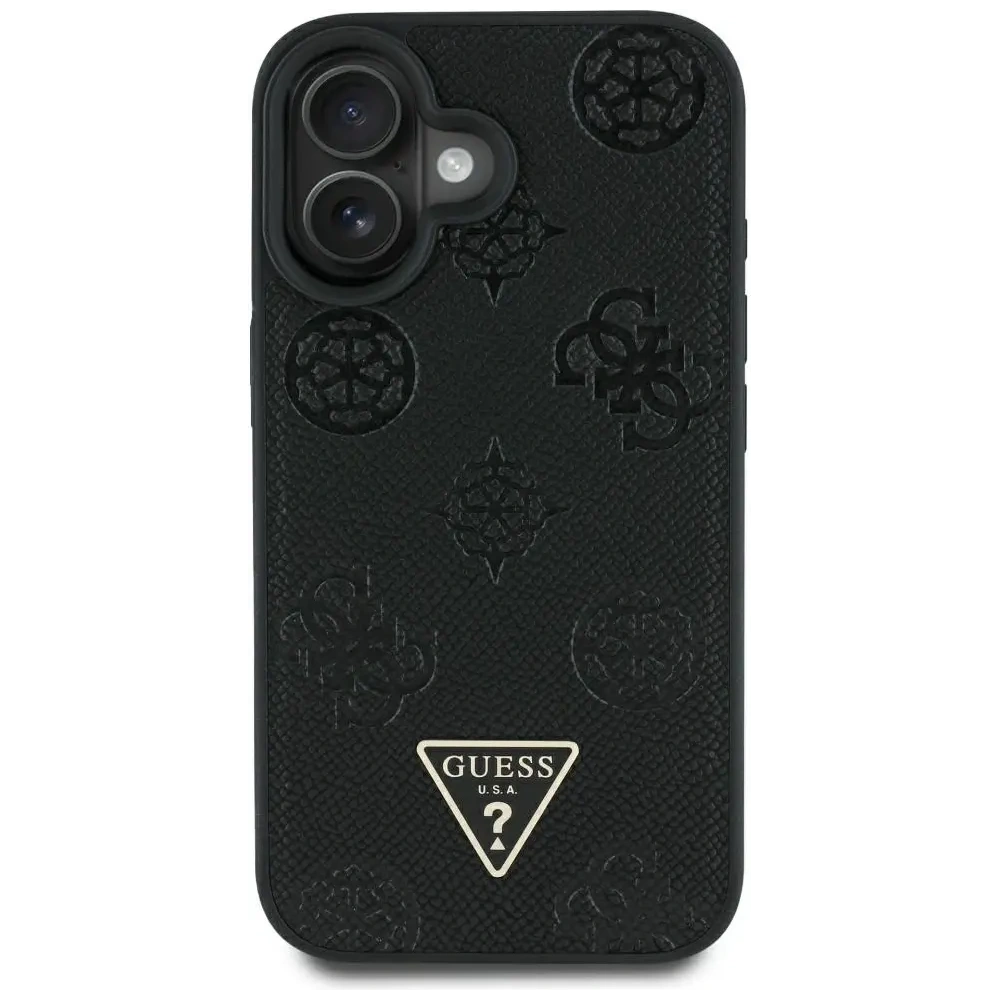 Wholesale Guess Grained Hot Stamp Peony Triangle Logo MagSafe Apple iPhone 16 black - GUE4518 - {ean13} - Hurt
