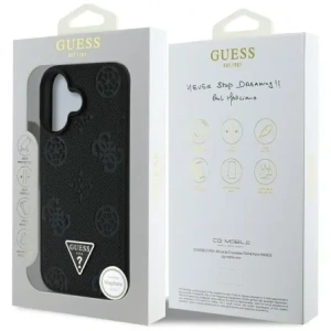 Wholesale Guess Grained Hot Stamp Peony Triangle Logo MagSafe Apple iPhone 16 black - GUE4518 - {ean13} - Hurt