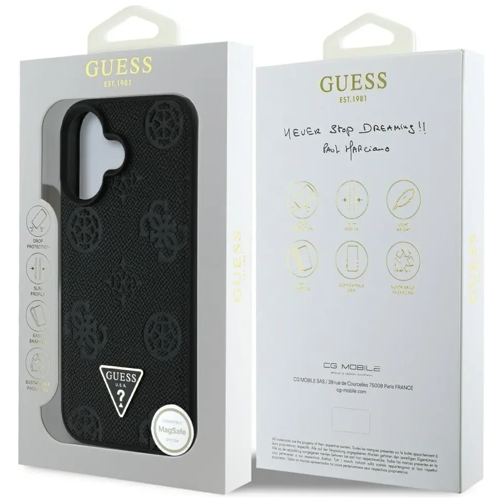 Hurtownia GSM - Guess Grained Hot Stamp Peony Triangle Logo MagSafe Apple iPhone 16 fekete - GUE4518 - {ean13} - Hurt