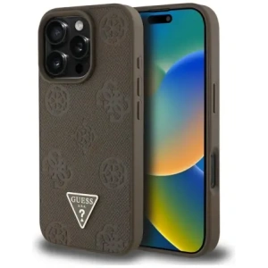 Hurtownia GSM - Guess Hnědý grained hot stamp logo pivoňky ve tvaru trojúhelníku MagSafe Apple iPhone 16 Pro - GUE4519 - {ean13} - Hurt