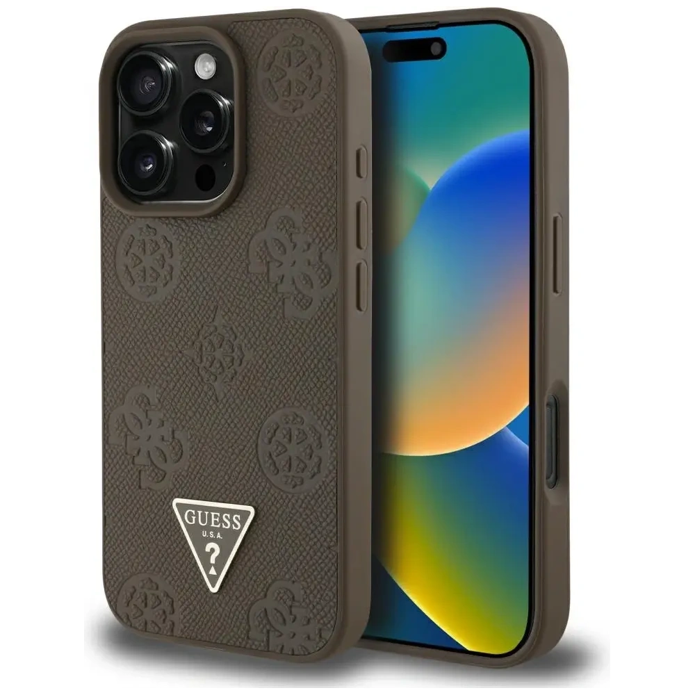 Wholesale Guess Grained Hot Stamp Peony Triangle Logo MagSafe Apple iPhone 16 Pro brown - GUE4519 - {ean13} - Hurt
