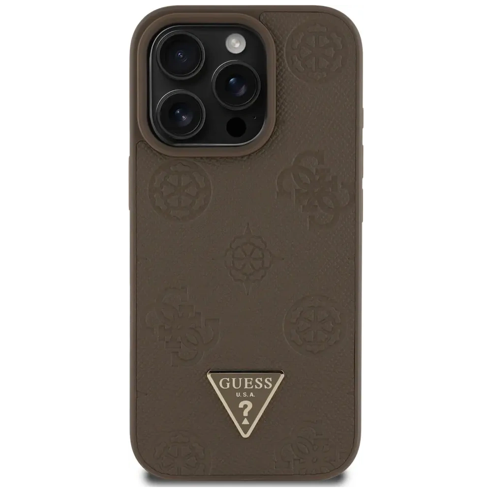 Hurtownia GSM - Guess Hnědý grained hot stamp logo pivoňky ve tvaru trojúhelníku MagSafe Apple iPhone 16 Pro - GUE4519 - {ean13} - Hurt