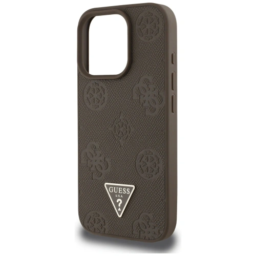 Etui Guess Grained Hot Stamp Peony Triangle Logo MagSafe do Apple iPhone 16 Pro brązowy
