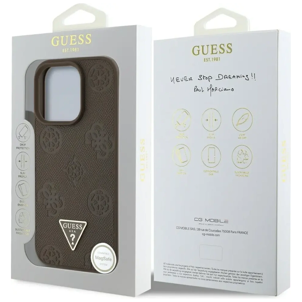 Wholesale Guess Grained Hot Stamp Peony Triangle Logo MagSafe Apple iPhone 16 Pro brown - GUE4519 - {ean13} - Hurt