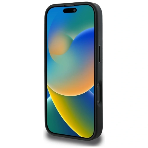 Etui Guess Grained Hot Stamp Peony Triangle Logo MagSafe do Apple iPhone 16 Pro czarny