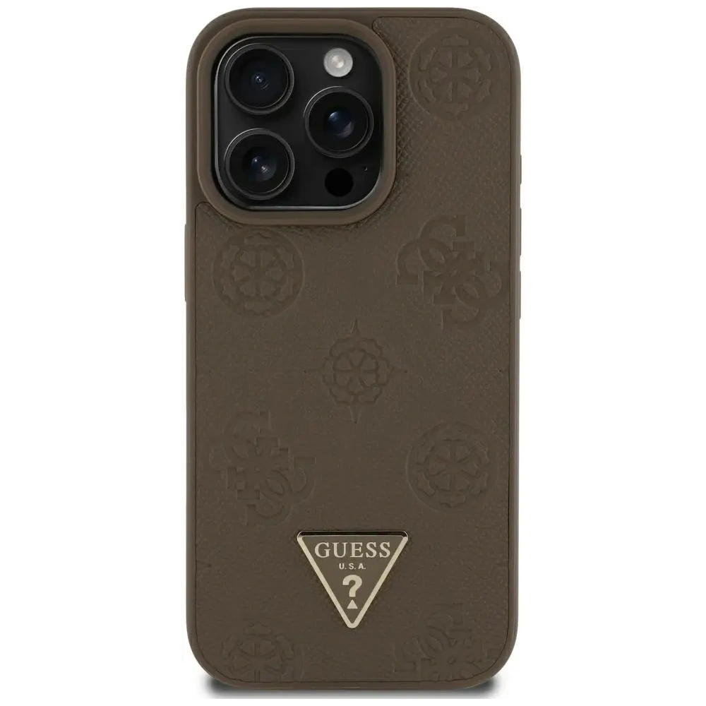 Hurtownia GSM - Guess Grained Hot Stamp Pünkösdi Háromszög Logó MagSafe Apple iPhone 16 Pro Max barna - GUE4521 - {ean13} - Hurt