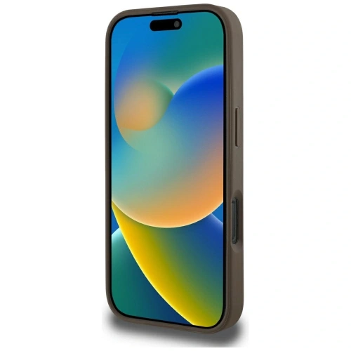 Etui Guess Grained Hot Stamp Peony Triangle Logo MagSafe do Apple iPhone 16 Pro Max brązowy