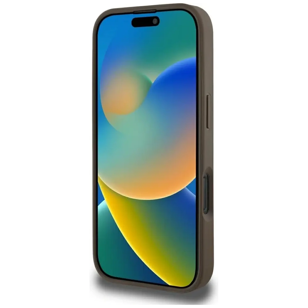 Hurtownia GSM - Guess Logo Triunghi Peony cu Timbrare Fierbinte Texturată MagSafe Apple iPhone 16 Pro Max maro - GUE4521 - {ean13} - Hurt