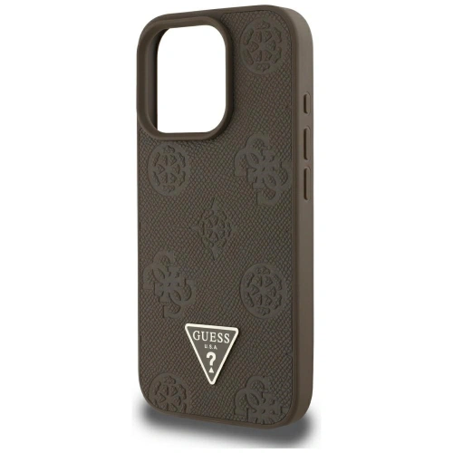 Etui Guess Grained Hot Stamp Peony Triangle Logo MagSafe do Apple iPhone 16 Pro Max brązowy