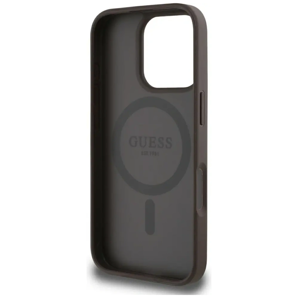 Hurtownia GSM - Guess Grained Hot Stamp Pünkösdi Háromszög Logó MagSafe Apple iPhone 16 Pro Max barna - GUE4521 - {ean13} - Hurt
