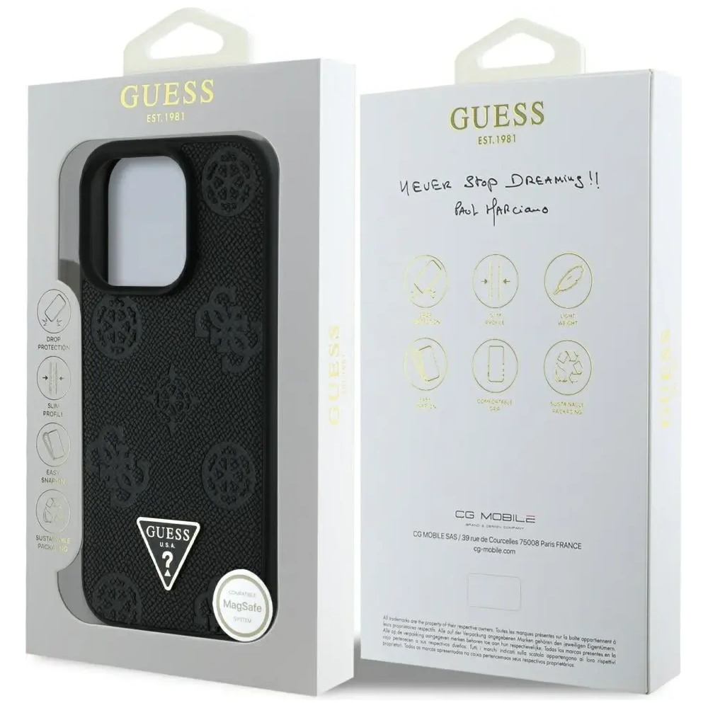 Hurtownia GSM - Guess Grained Hot Stamp Peony Triangle Logo MagSafe Apple iPhone 16 Pro Max fekete - GUE4522 - {ean13} - Hurt