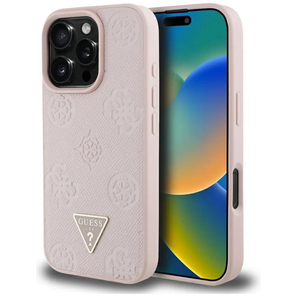 Wholesale Guess Grained Hot Stamp Peony Triangle Logo MagSafe Apple iPhone 16 Pro Max pink - GUE4523 - {ean13} - Hurt