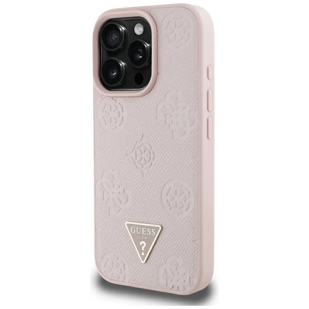 Wholesale Guess Grained Hot Stamp Peony Triangle Logo MagSafe Apple iPhone 16 Pro Max pink - GUE4523 - {ean13} - Hurt