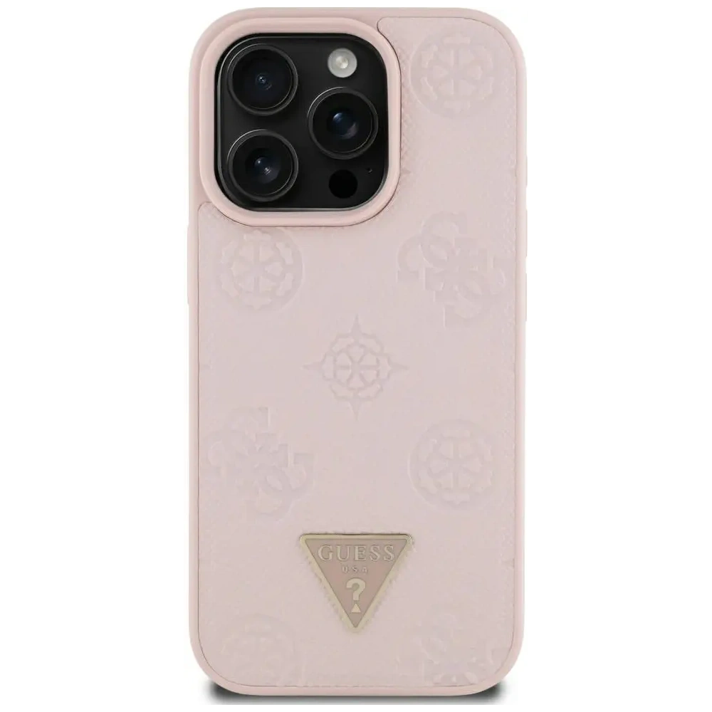Wholesale Guess Grained Hot Stamp Peony Triangle Logo MagSafe Apple iPhone 16 Pro Max pink - GUE4523 - {ean13} - Hurt