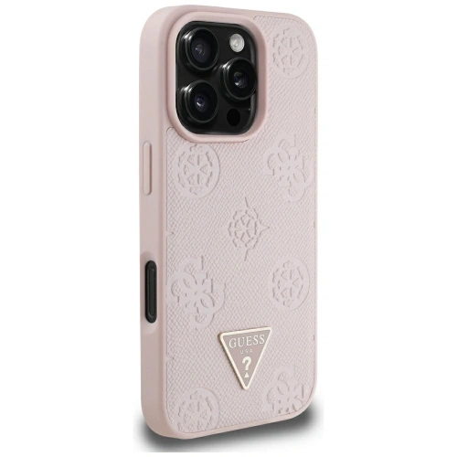 Etui Guess Grained Hot Stamp Peony Triangle Logo MagSafe do Apple iPhone 16 Pro Max różowy