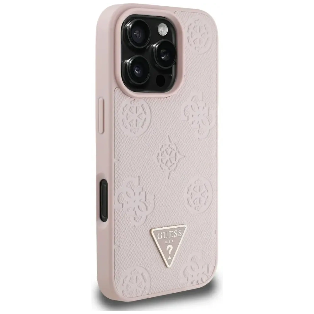 Wholesale Guess Grained Hot Stamp Peony Triangle Logo MagSafe Apple iPhone 16 Pro Max pink - GUE4523 - {ean13} - Hurt